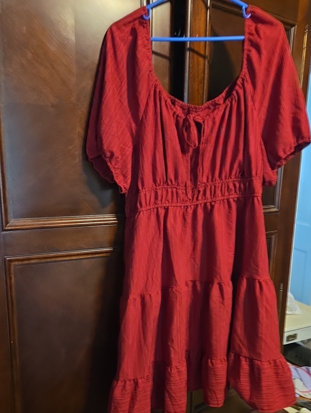 Red Tiered Short-Sleeve Women's‎ Dress